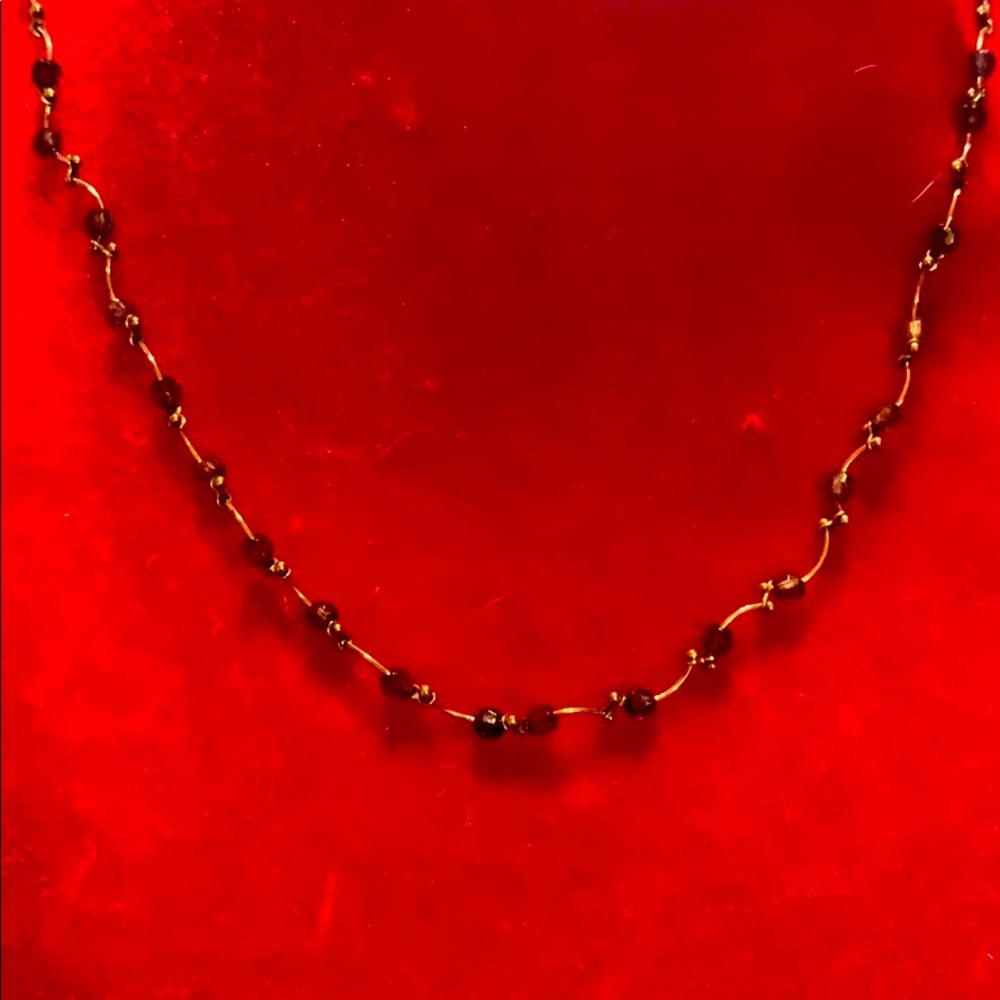 Silver tone blue bead necklace